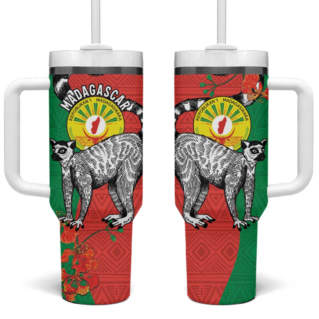Happy Madagascar Independence Day Tumbler With Handle Ring-Tailed Lemur With Seal Of Madagasikara