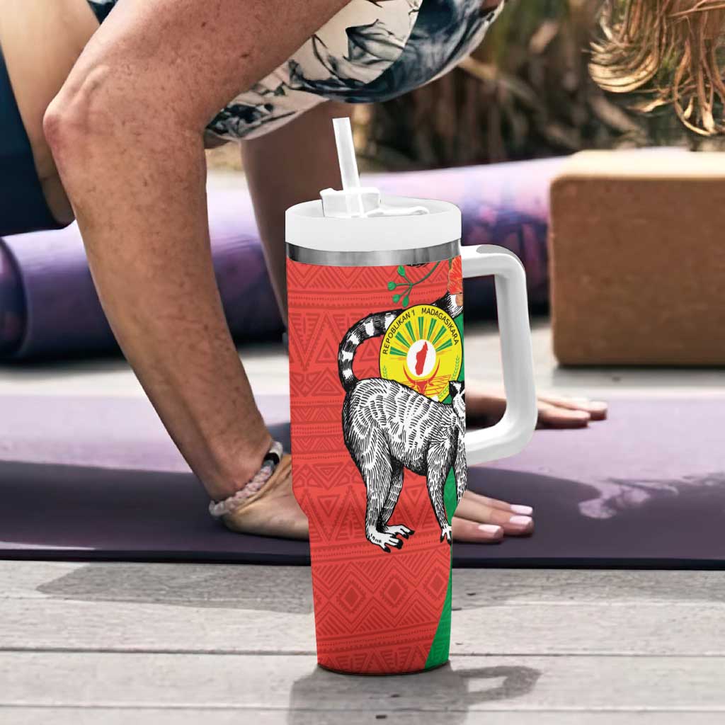 Happy Madagascar Independence Day Tumbler With Handle Ring-Tailed Lemur With Seal Of Madagasikara
