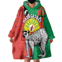 Happy Madagascar Independence Day Wearable Blanket Hoodie Ring-Tailed Lemur With Seal Of Madagasikara