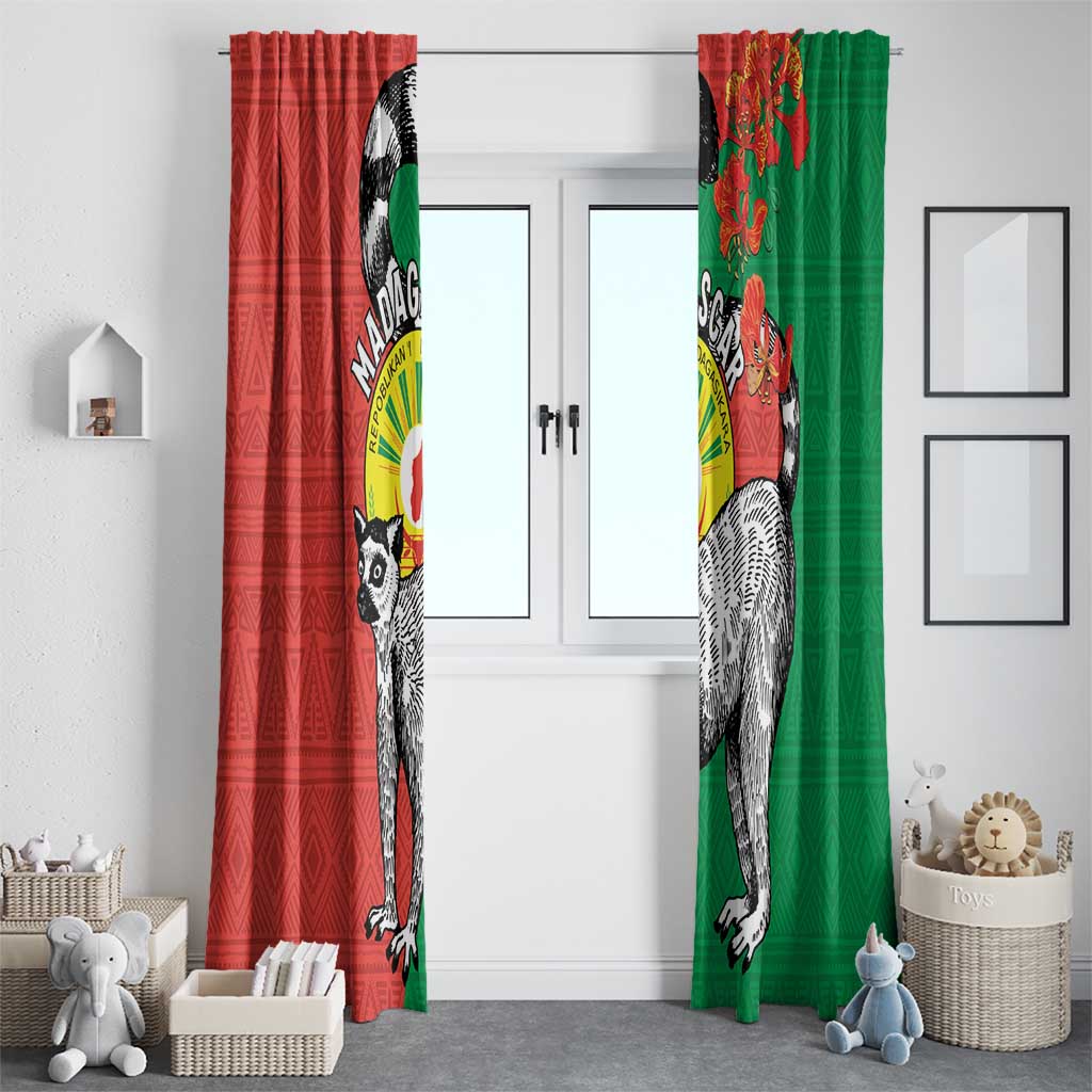 Happy Madagascar Independence Day Window Curtain Ring-Tailed Lemur With Seal Of Madagasikara