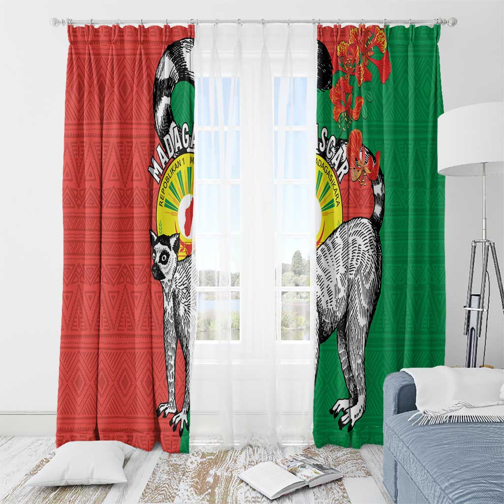 Happy Madagascar Independence Day Window Curtain Ring-Tailed Lemur With Seal Of Madagasikara