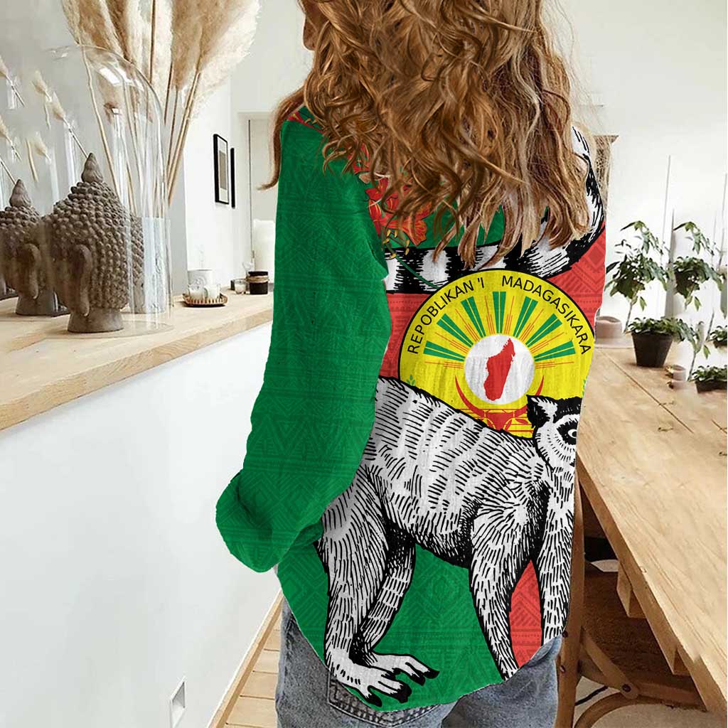 Happy Madagascar Independence Day Women Casual Shirt Ring-Tailed Lemur With Seal Of Madagasikara