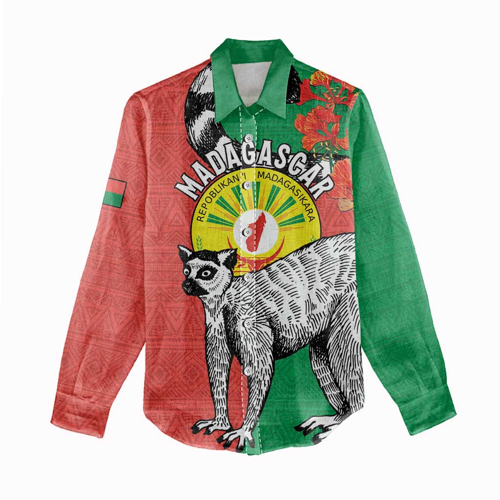 Happy Madagascar Independence Day Women Casual Shirt Ring-Tailed Lemur With Seal Of Madagasikara