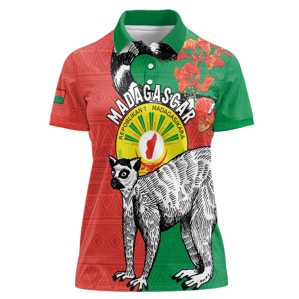 Happy Madagascar Independence Day Women Polo Shirt Ring-Tailed Lemur With Seal Of Madagasikara