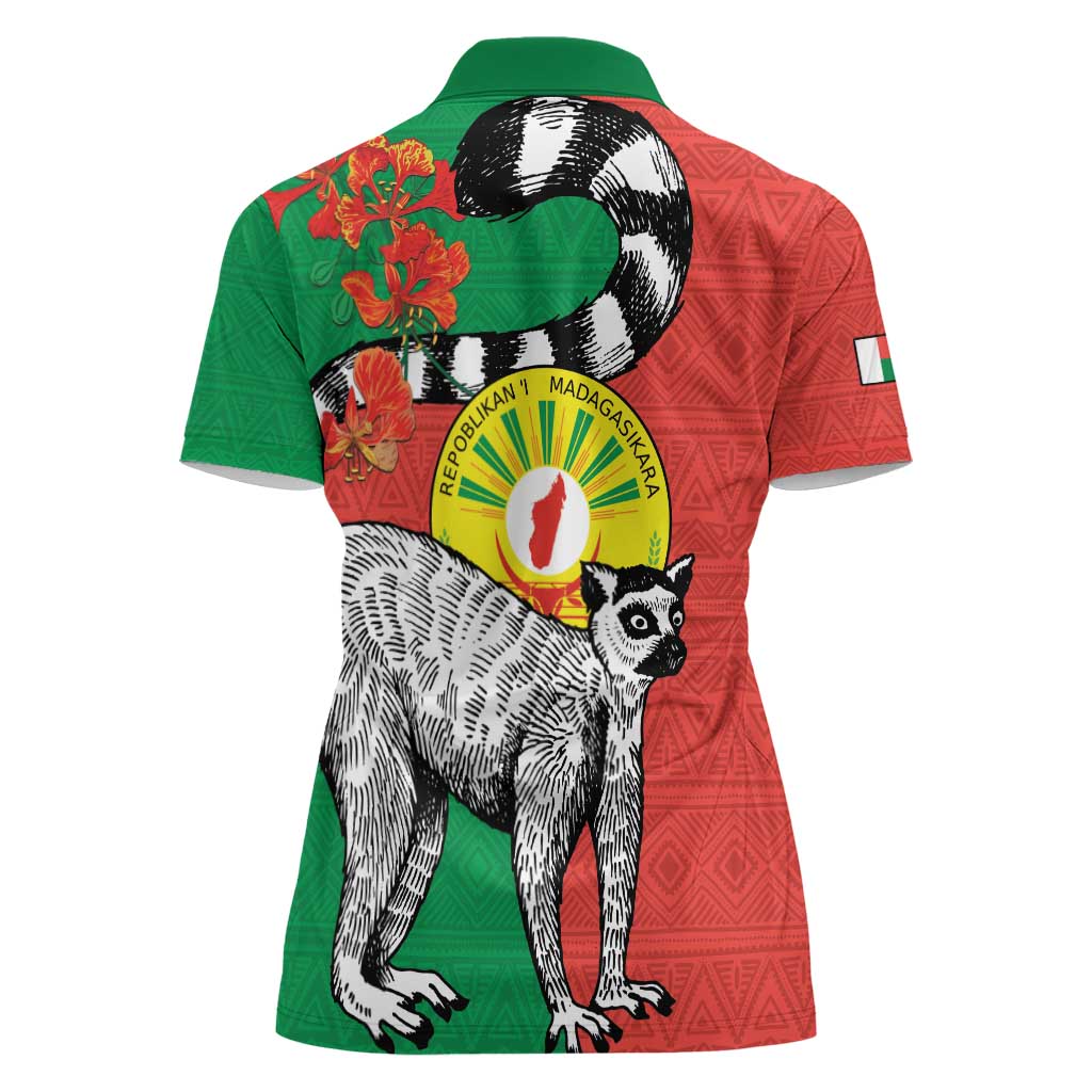 Happy Madagascar Independence Day Women Polo Shirt Ring-Tailed Lemur With Seal Of Madagasikara