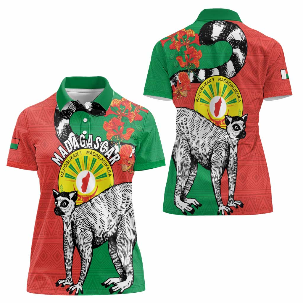 Happy Madagascar Independence Day Women Polo Shirt Ring-Tailed Lemur With Seal Of Madagasikara