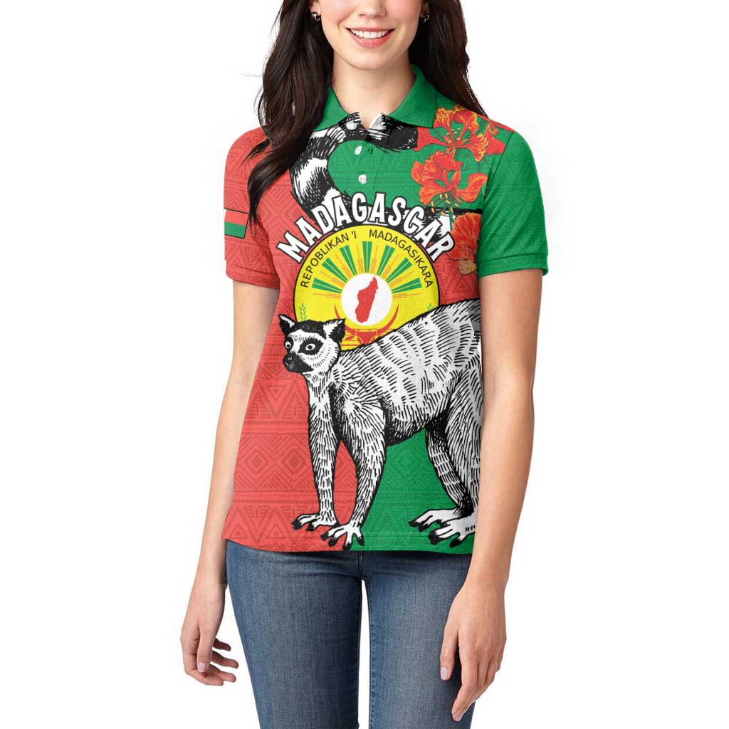 Happy Madagascar Independence Day Women Polo Shirt Ring-Tailed Lemur With Seal Of Madagasikara