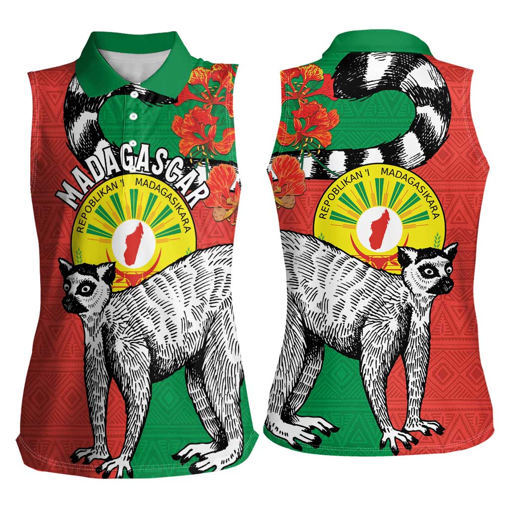 Happy Madagascar Independence Day Women Sleeveless Polo Shirt Ring-Tailed Lemur With Seal Of Madagasikara