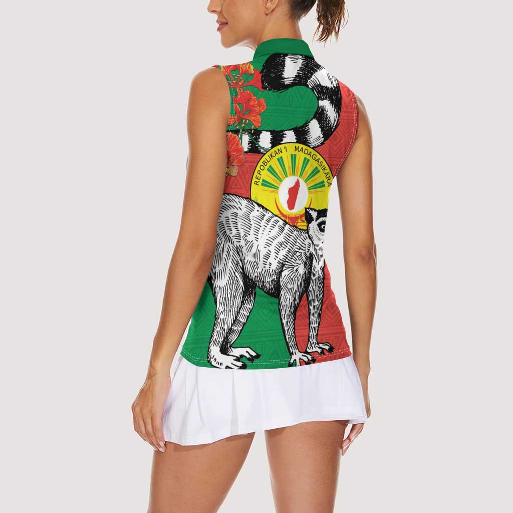 Happy Madagascar Independence Day Women Sleeveless Polo Shirt Ring-Tailed Lemur With Seal Of Madagasikara