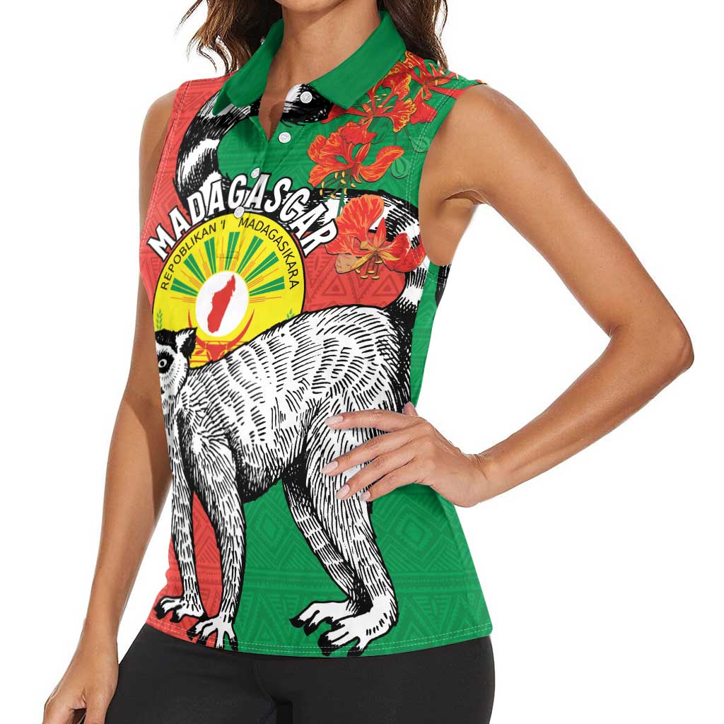 Happy Madagascar Independence Day Women Sleeveless Polo Shirt Ring-Tailed Lemur With Seal Of Madagasikara