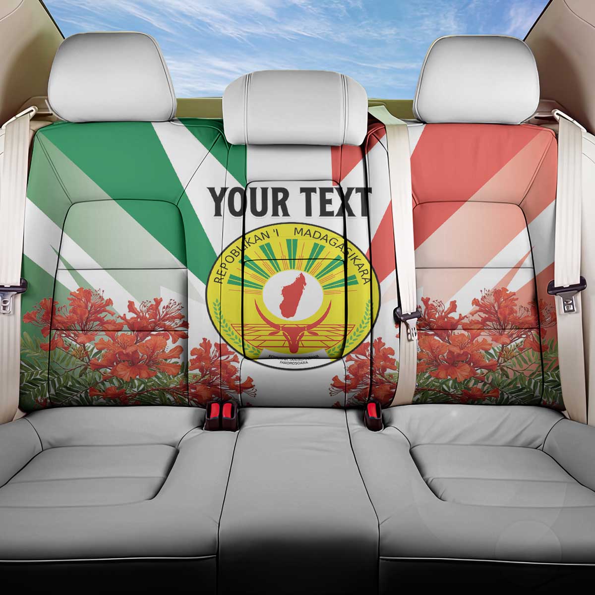 Personalized Madagasikara Back Car Seat Cover Seal With Poinciana