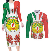 Personalized Madagasikara Couples Matching Long Sleeve Bodycon Dress and Long Sleeve Button Shirt Seal With Poinciana