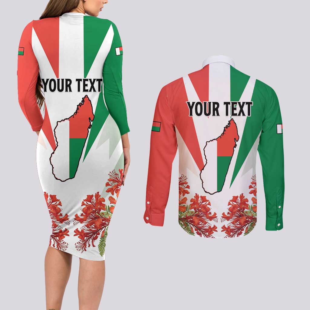 Personalized Madagasikara Couples Matching Long Sleeve Bodycon Dress and Long Sleeve Button Shirt Seal With Poinciana