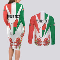 Personalized Madagasikara Couples Matching Long Sleeve Bodycon Dress and Long Sleeve Button Shirt Seal With Poinciana