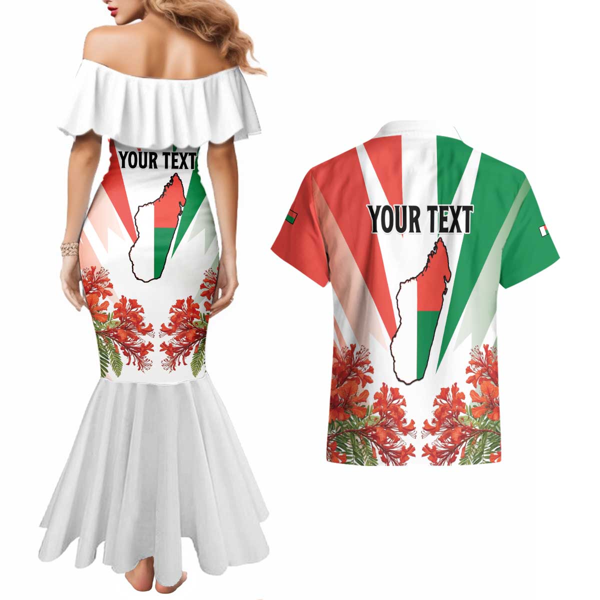 Personalized Madagasikara Couples Matching Mermaid Dress and Hawaiian Shirt Seal With Poinciana