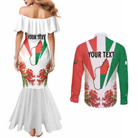 Personalized Madagasikara Couples Matching Mermaid Dress and Long Sleeve Button Shirt Seal With Poinciana