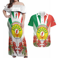 Personalized Madagasikara Couples Matching Off Shoulder Maxi Dress and Hawaiian Shirt Seal With Poinciana