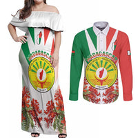 Personalized Madagasikara Couples Matching Off Shoulder Maxi Dress and Long Sleeve Button Shirt Seal With Poinciana