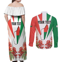 Personalized Madagasikara Couples Matching Off Shoulder Maxi Dress and Long Sleeve Button Shirt Seal With Poinciana