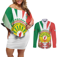 Personalized Madagasikara Couples Matching Off Shoulder Short Dress and Long Sleeve Button Shirt Seal With Poinciana