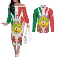Personalized Madagasikara Couples Matching Off The Shoulder Long Sleeve Dress and Long Sleeve Button Shirt Seal With Poinciana
