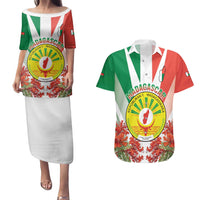 Personalized Madagasikara Couples Matching Puletasi and Hawaiian Shirt Seal With Poinciana