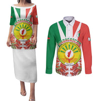 Personalized Madagasikara Couples Matching Puletasi and Long Sleeve Button Shirt Seal With Poinciana