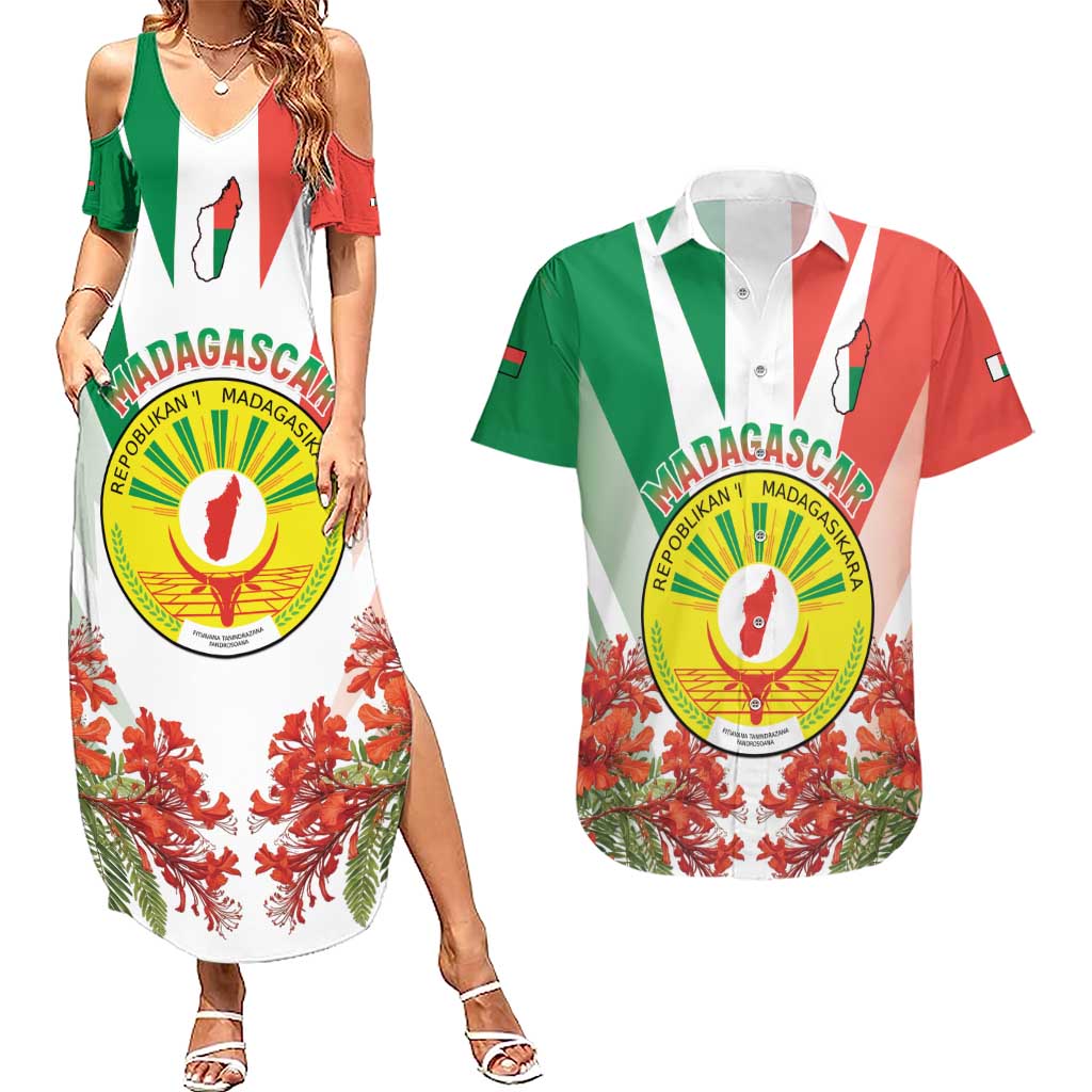 Personalized Madagasikara Couples Matching Summer Maxi Dress and Hawaiian Shirt Seal With Poinciana
