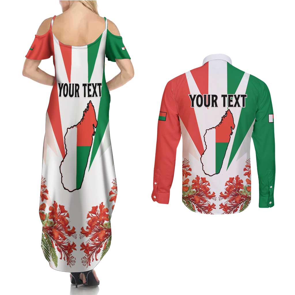 Personalized Madagasikara Couples Matching Summer Maxi Dress and Long Sleeve Button Shirt Seal With Poinciana
