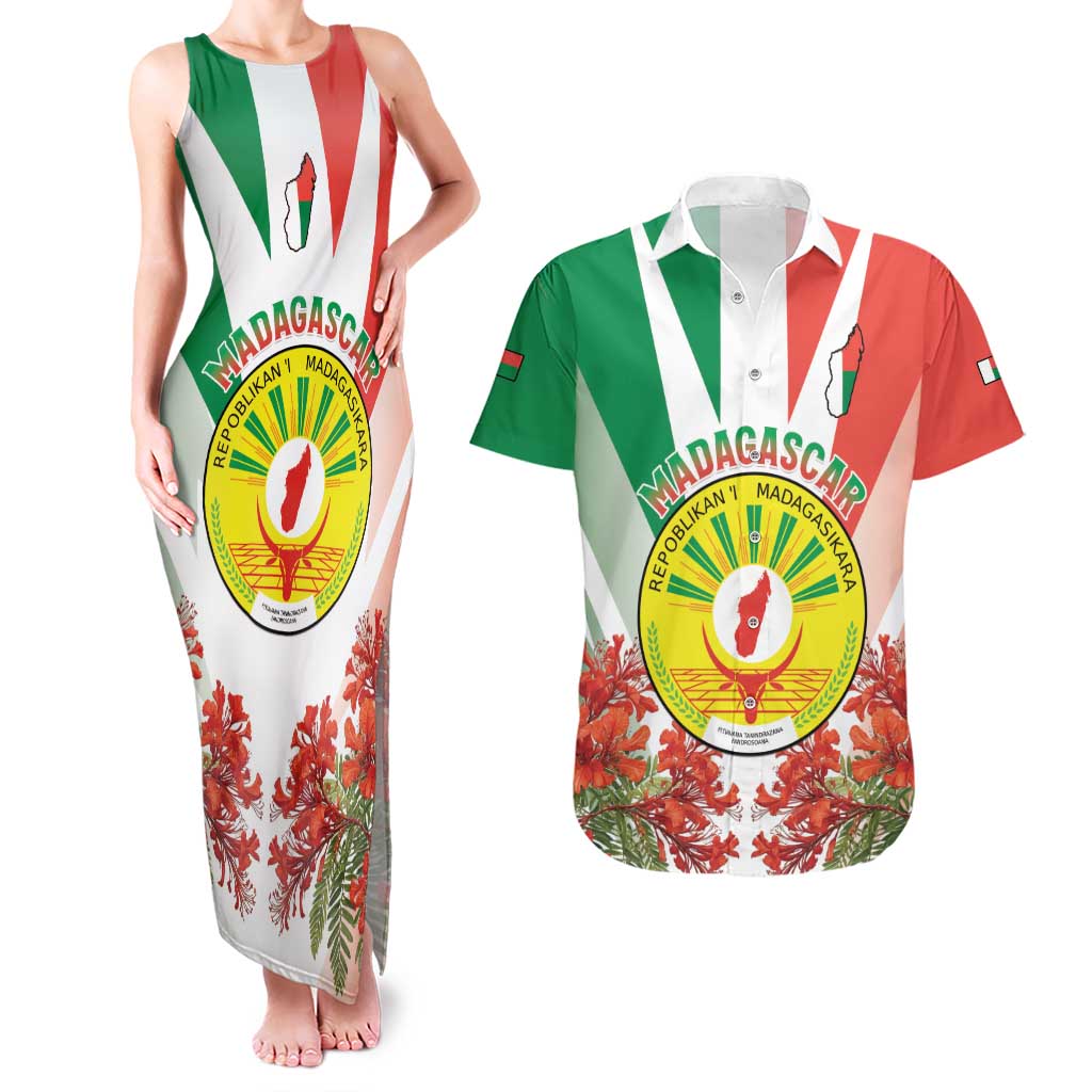 Personalized Madagasikara Couples Matching Tank Maxi Dress and Hawaiian Shirt Seal With Poinciana