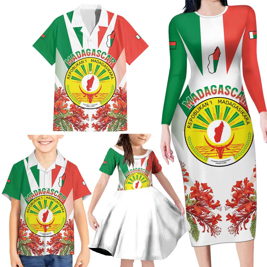 Personalized Madagasikara Family Matching Long Sleeve Bodycon Dress and Hawaiian Shirt Seal With Poinciana