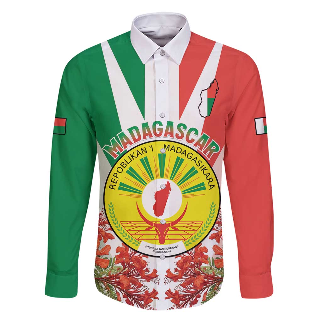 Personalized Madagasikara Family Matching Long Sleeve Bodycon Dress and Hawaiian Shirt Seal With Poinciana