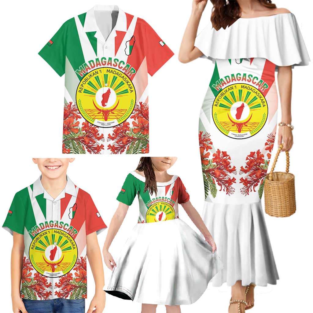 Personalized Madagasikara Family Matching Mermaid Dress and Hawaiian Shirt Seal With Poinciana