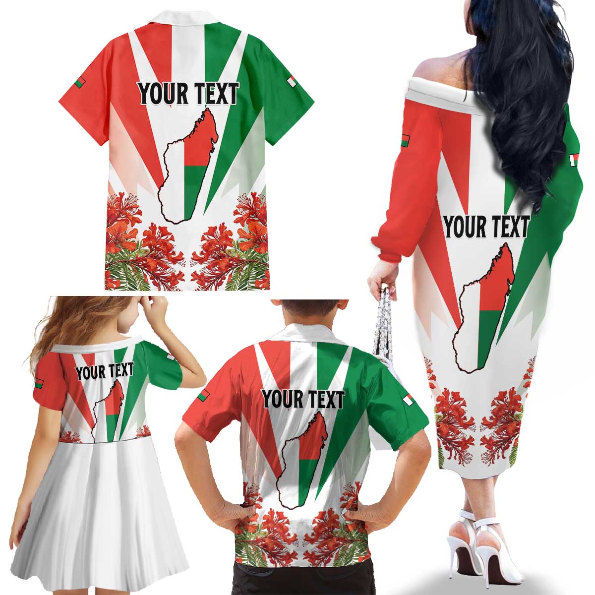 Personalized Madagasikara Family Matching Off The Shoulder Long Sleeve Dress and Hawaiian Shirt Seal With Poinciana