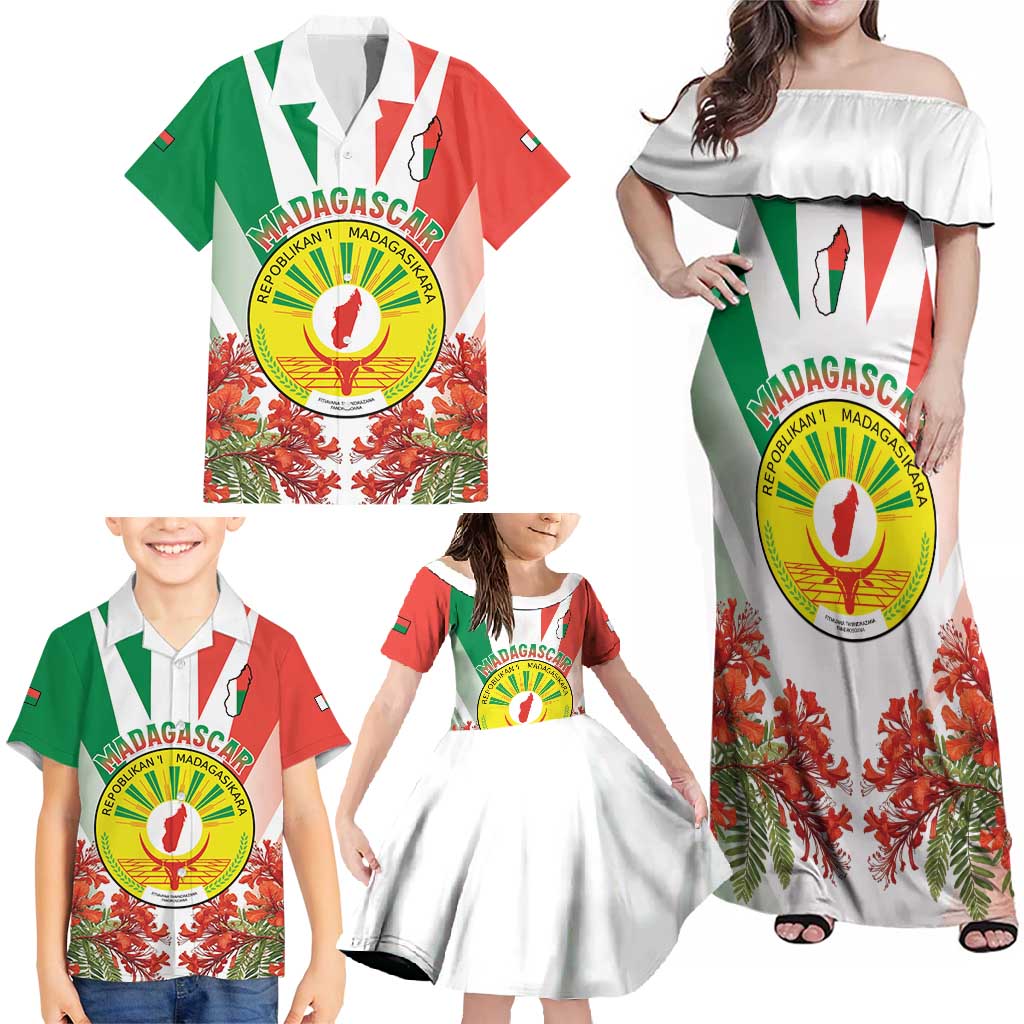 Personalized Madagasikara Family Matching Off Shoulder Maxi Dress and Hawaiian Shirt Seal With Poinciana