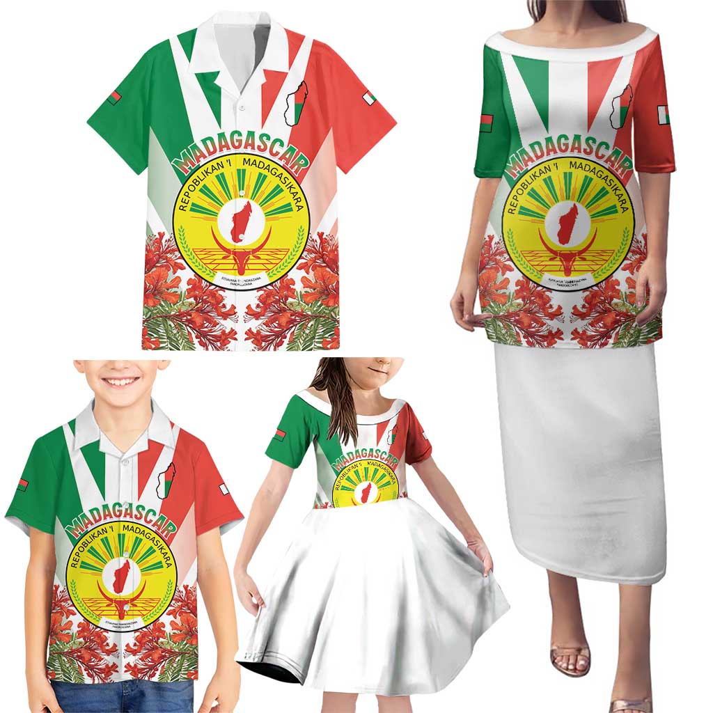 Personalized Madagasikara Family Matching Puletasi and Hawaiian Shirt Seal With Poinciana