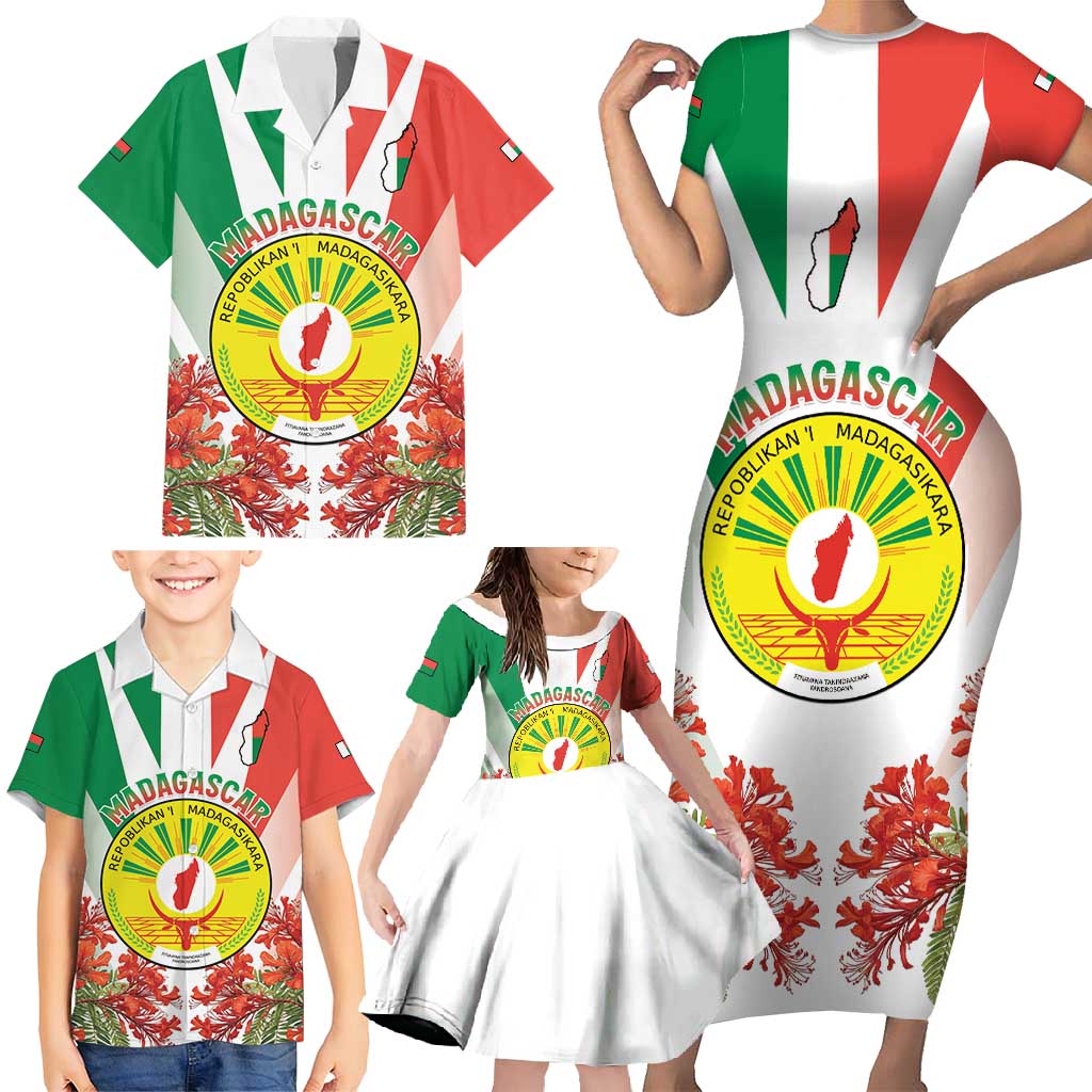Personalized Madagasikara Family Matching Short Sleeve Bodycon Dress and Hawaiian Shirt Seal With Poinciana