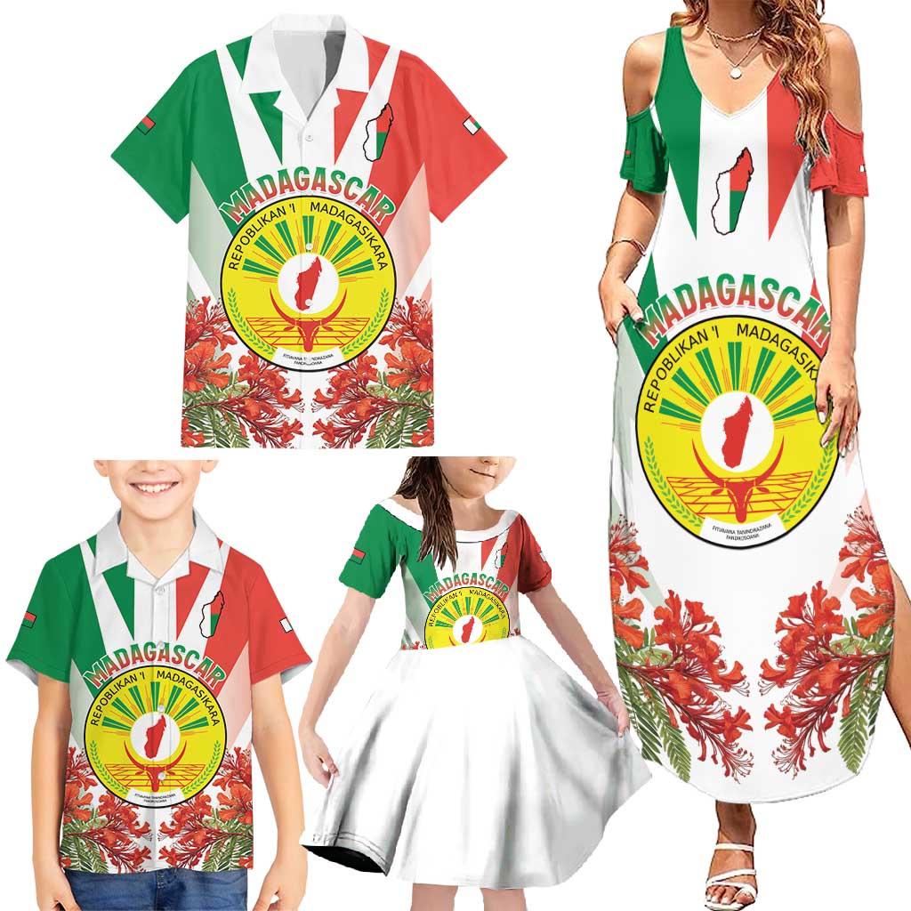 Personalized Madagasikara Family Matching Summer Maxi Dress and Hawaiian Shirt Seal With Poinciana