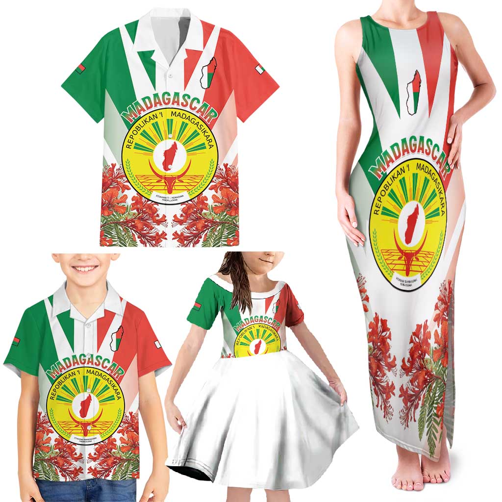 Personalized Madagasikara Family Matching Tank Maxi Dress and Hawaiian Shirt Seal With Poinciana