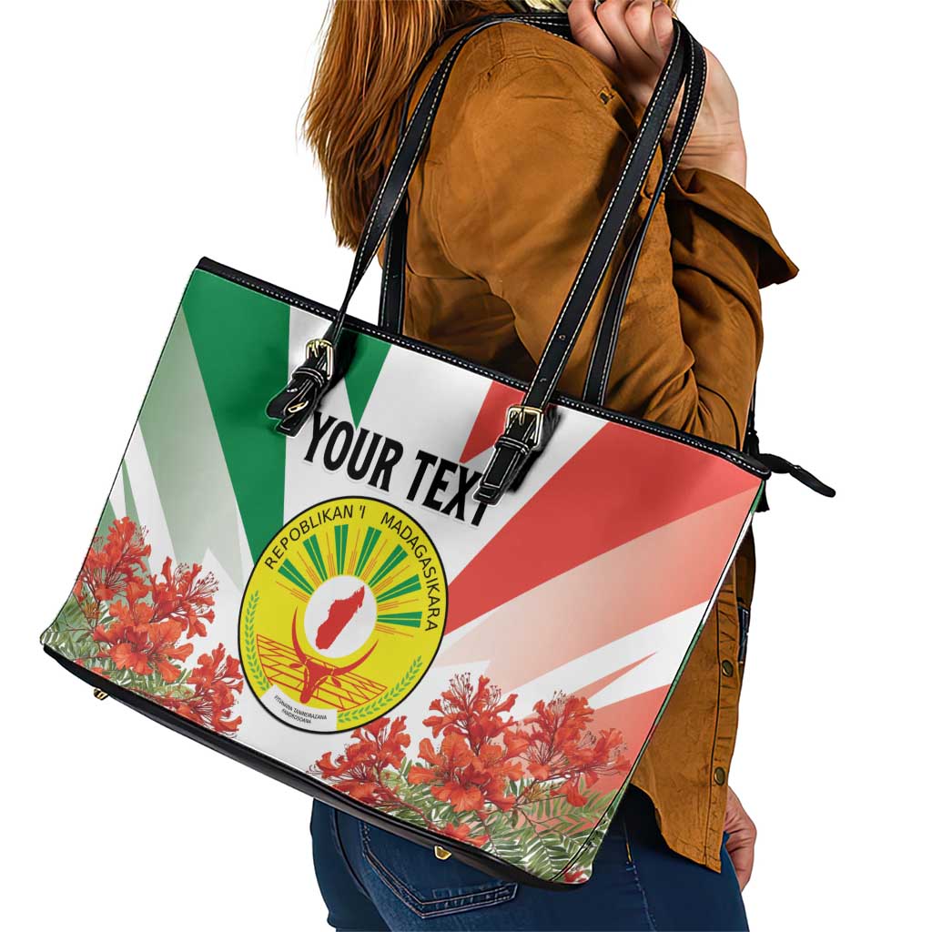 Personalized Madagasikara Leather Tote Bag Seal With Poinciana