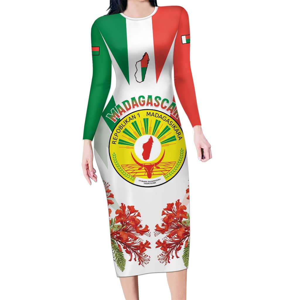 Personalized Madagasikara Long Sleeve Bodycon Dress Seal With Poinciana