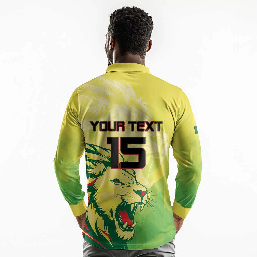 Custom Senegal Lions of Teranga Long Sleeve Polo Shirt Rise to Glory