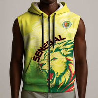Custom Senegal Lions of Teranga Sleeveless Zip Hoodie Rise to Glory