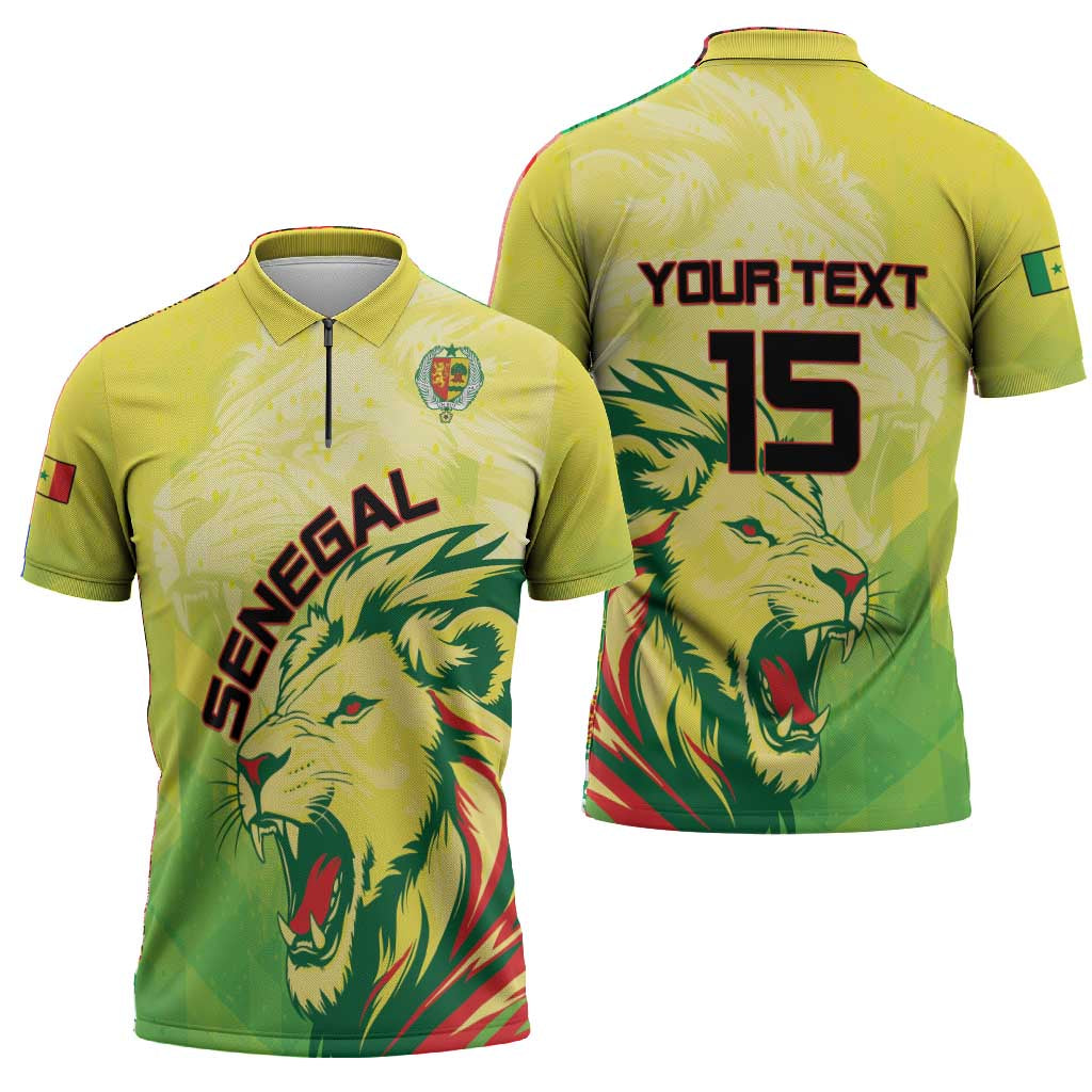 Custom Senegal Lions of Teranga Zipper Polo Shirt Rise to Glory