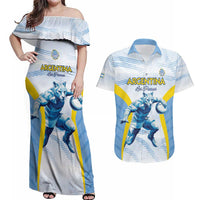 Argentina Rugby Custom Couples Matching Off Shoulder Maxi Dress and Hawaiian Shirt Pumas Mascot - Sporty Style