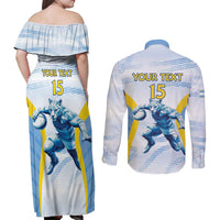 Argentina Rugby Custom Couples Matching Off Shoulder Maxi Dress and Long Sleeve Button Shirt Pumas Mascot - Sporty Style