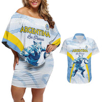 Argentina Rugby Custom Couples Matching Off Shoulder Short Dress and Hawaiian Shirt Pumas Mascot - Sporty Style