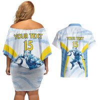 Argentina Rugby Custom Couples Matching Off Shoulder Short Dress and Hawaiian Shirt Pumas Mascot - Sporty Style