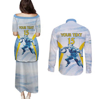 Argentina Rugby Custom Couples Matching Puletasi and Long Sleeve Button Shirt Pumas Mascot - Sporty Style