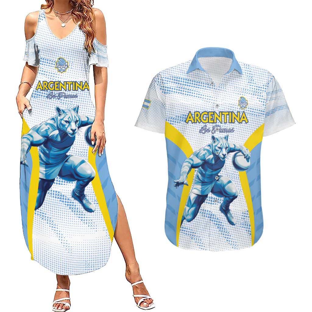 Argentina Rugby Custom Couples Matching Summer Maxi Dress and Hawaiian Shirt Pumas Mascot - Sporty Style